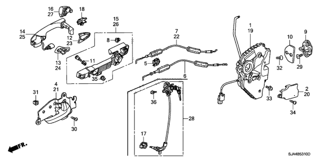 2009 Acura RL Front Door Locks - Outer Handle Diagram