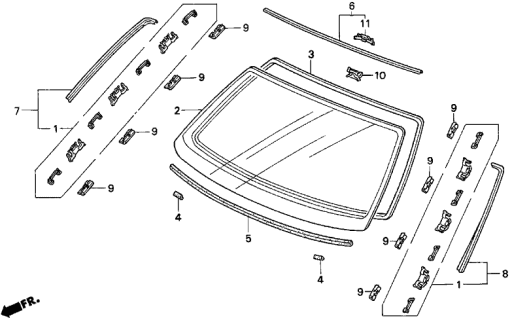 1998 Acura TL 4 Door BAS3.2 KA 4AT Front Windshield Diagram