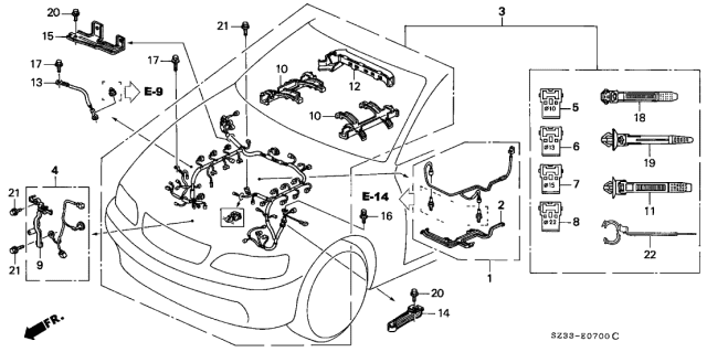 2001 Acura RL 4 Door RL KA 4AT Engine Wire Harness Diagram