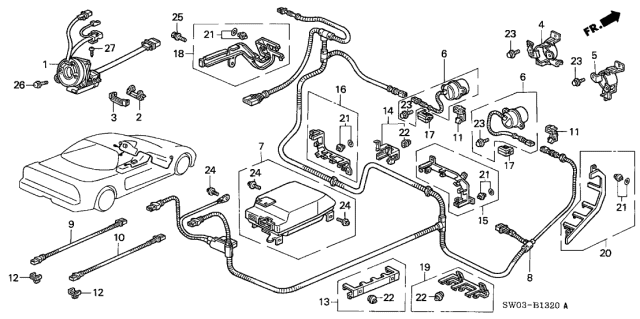2001 Acura NSX 2 Door NSX-T KA 6MT SRS Unit Diagram