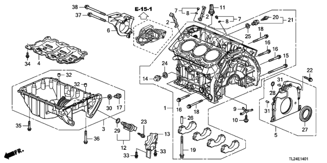 2011 Acura TSX 4 Door TSX V6 KA 5AT Cylinder Block - Oil Pan (V6) Diagram