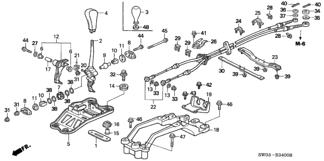 2001 Acura NSX 2 Door NSX-T KA 6MT Shift Lever Diagram