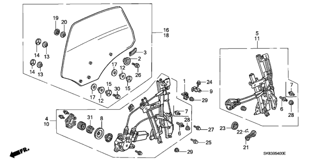 1993 Acura Integra 4 Door RS KL 4AT Rear Door Windows Diagram