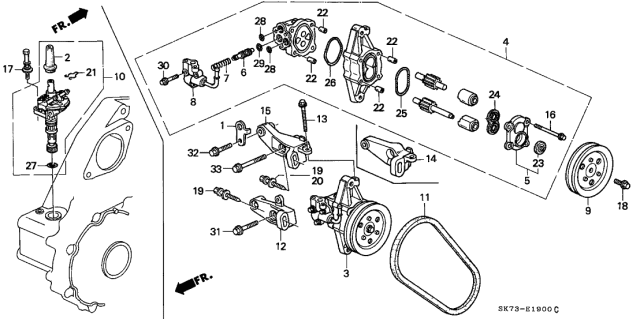 1991 Acura Integra Power Steering Pump Sub-Assembly Diagram for 56110-PR3-020