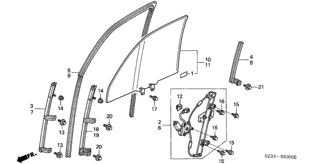 1996 Acura RL Left Front Door Power Regulator Assembly Diagram for 72250-SZ3-A01