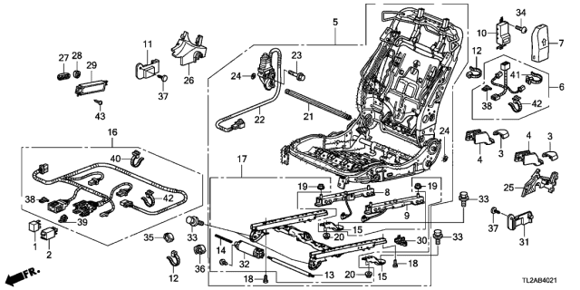 2013 Acura TSX 4 Door TSX V6 KA 5AT Front Seat Components Diagram 2