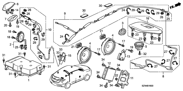 2012 Acura ZDX Antenna - Speaker Diagram