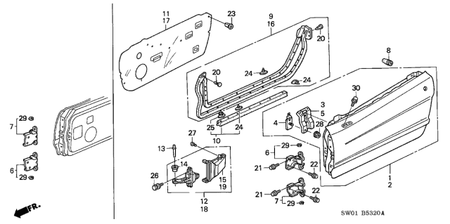 2005 Acura NSX 2 Door NSX-T KA 6MT Front Door Panels Diagram