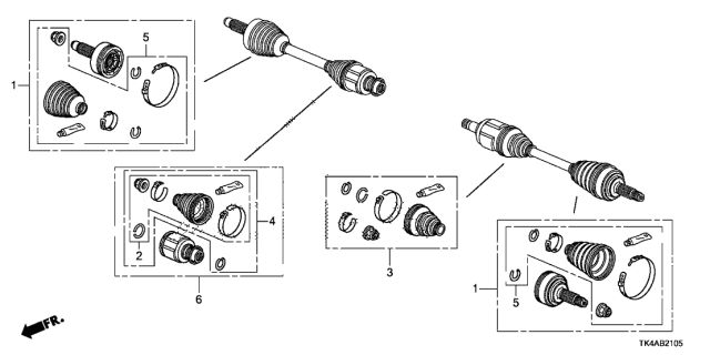 2014 Acura TL 4 Door TECH (3.5) KA 6AT Front Driveshaft Set Short Parts Diagram