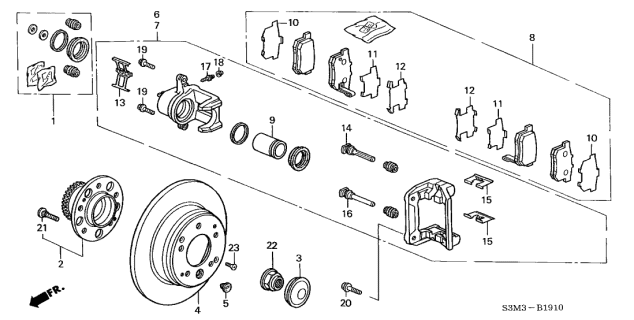 2003 Acura CL Rear Hub Unit Bearing Assembly Diagram for 42200-S3M-A51