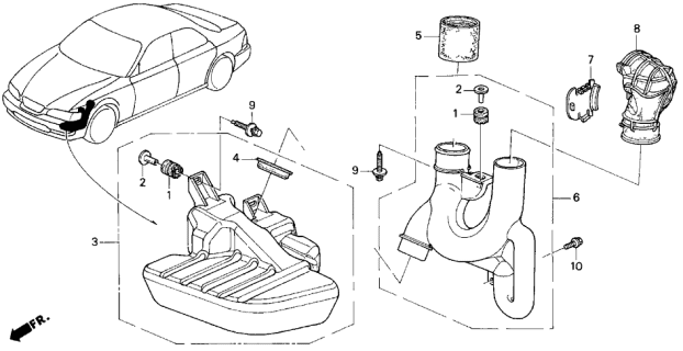 1996 Acura TL Cover, Wheelhouse Hole Diagram for 17244-P1R-000