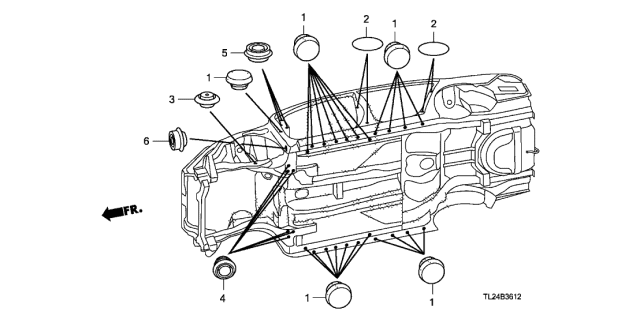 2009 Acura TSX 4 Door TSX (TECH) KA 6MT Grommet Diagram 1