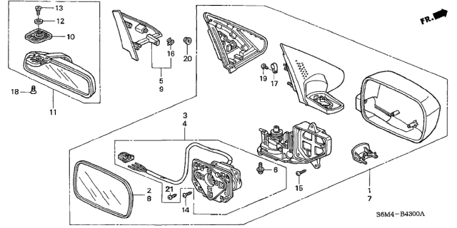 2002 Acura RSX Driver Side Mirror Sub-Assembly Diagram for 76253-S6M-A21