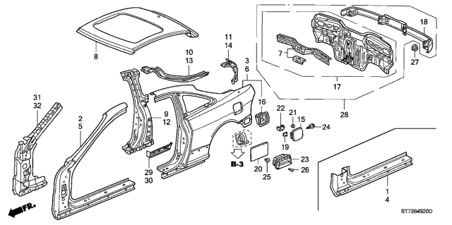 1996 Acura Integra Outer Panel Diagram