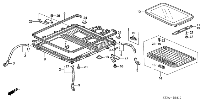 2004 Acura RL Sunroof Drain Valve Rear Diagram for 70062-S84-A00