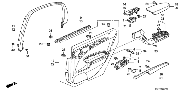 2006 Acura TL Panel Assembly, Right Rear Door Trim (Carbon) Diagram for 83734-SEP-A01ZA