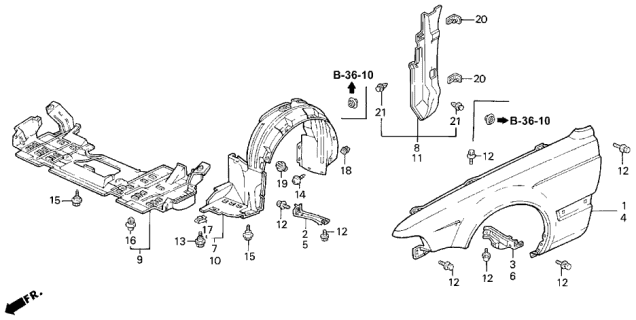 1995 Acura Legend Right Front Fender Panel (Inner) Diagram for 74101-SP1-000
