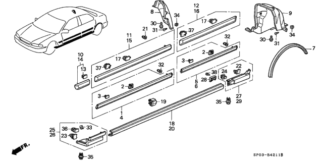 1992 Acura Legend Molding, Driver Side Sill Diagram for 75460-SP0-G01