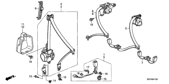 2008 Acura TL 4 Door BASE (NAVIGATION) KA 5AT Seat Belts Diagram