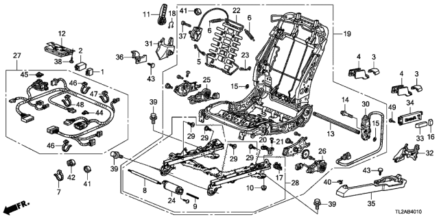 2013 Acura TSX 4 Door TSX V6 KA 5AT Front Seat Components Diagram 1