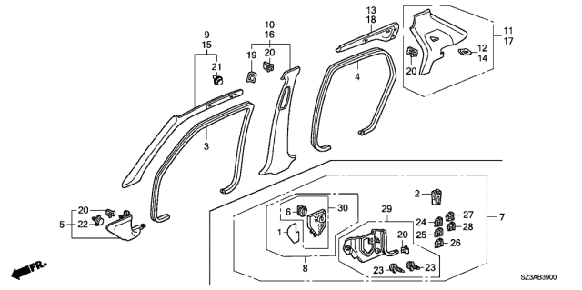 2004 Acura RL 4 Door RL (NAVIGATION) KA 4AT Pillar Garnish Diagram