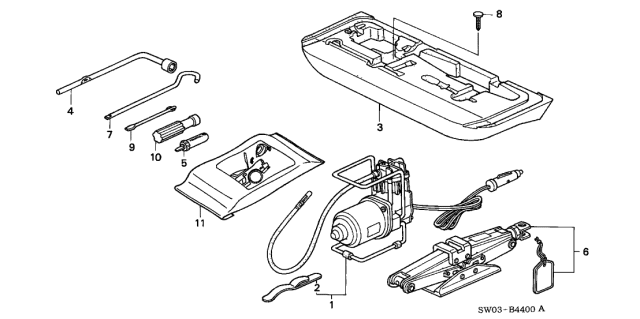 2001 Acura NSX 2 Door NSX-T KA 6MT Tools - Jack Diagram