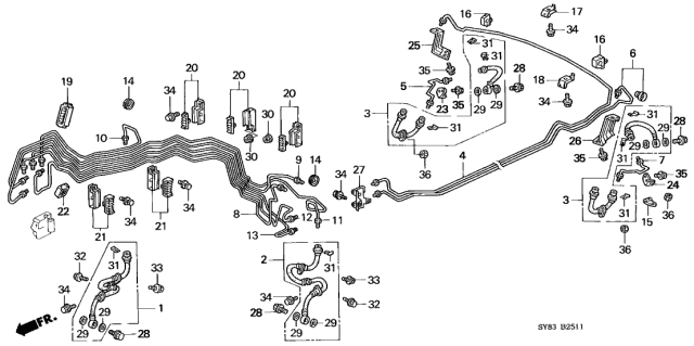 1997 Acura CL 2 Door PRE3.0 KL 4AT Brake Lines Diagram