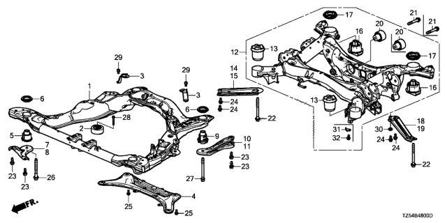 2019 Acura MDX Sub-Frame, Front Suspension Diagram for 50200-TYR-A01