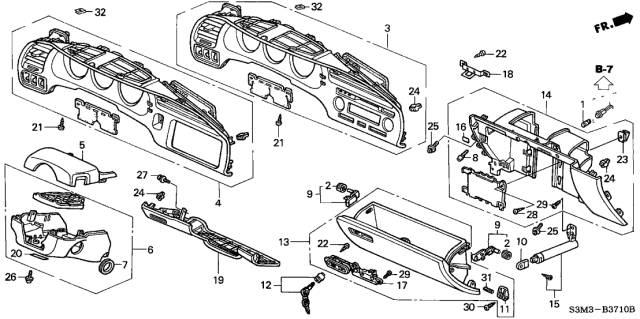 2001 Acura CL 2 Door SPORT KA 5AT Instrument Panel Garnish Diagram