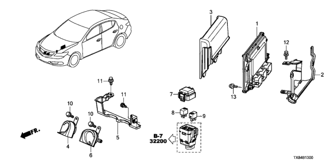 2013 Acura ILX Hybrid Horn Assembly (Low) Diagram for 38100-TP6-A01