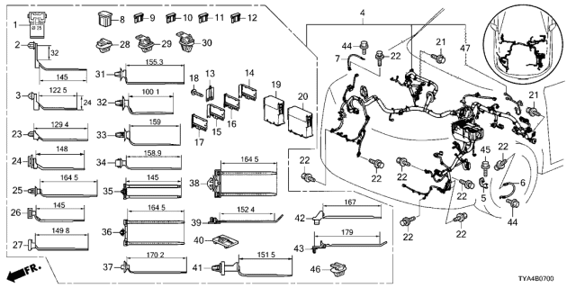 2022 Acura MDX Clip, Band Harness (40) (164.5MM) (Black) Diagram for 91548-TY2-003