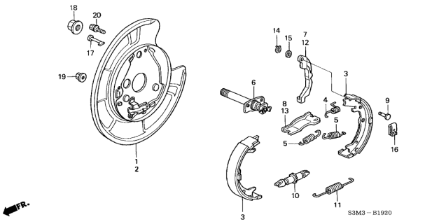 2002 Acura CL Parking Brake Shoe Diagram