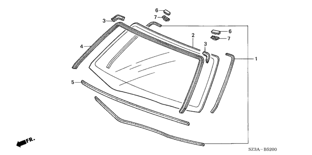 2004 Acura RL Front Windshield Glass (Green) (Asahi) Diagram for 73111-SZ3-C61