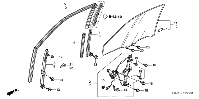 2003 Acura CL Left Front Door Run Channel Diagram for 72275-S3M-A01