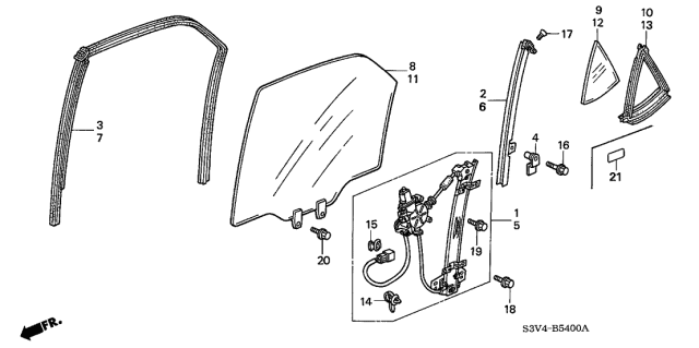 2001 Acura MDX Rear Door Windows - Door Regulator Diagram