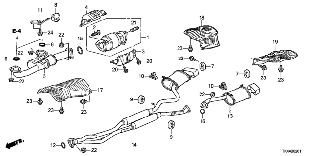 2013 Acura TL Muffler, Driver Side Exhaust Diagram for 18305-TK5-A51