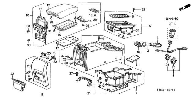 2003 Acura CL Bracket B, Rear Console Diagram for 83425-S3M-A00ZZ
