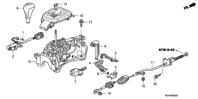 2008 Acura TSX 4 Door TSX (NAVIGATION) KA 5AT Select Lever Diagram