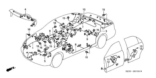 2004 Acura RL Wire Harness, Passenger Door Diagram for 32752-SZ3-A44