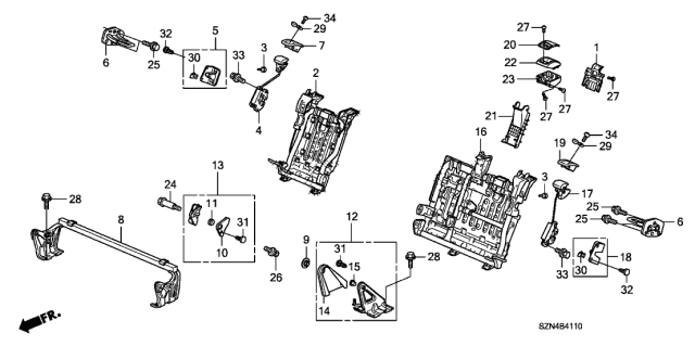 2011 Acura ZDX Rear Seat Components Diagram