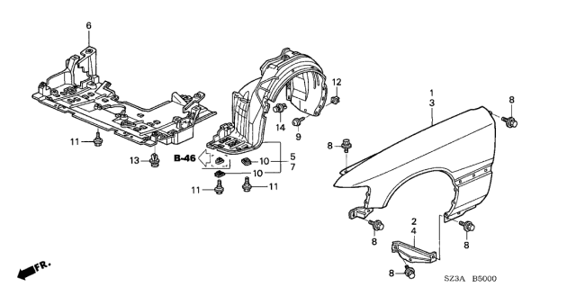 2004 Acura RL Front Fenders Diagram