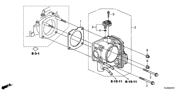 2013 Acura TSX 4 Door TSX V6 KA 5AT Throttle Body (V6) Diagram
