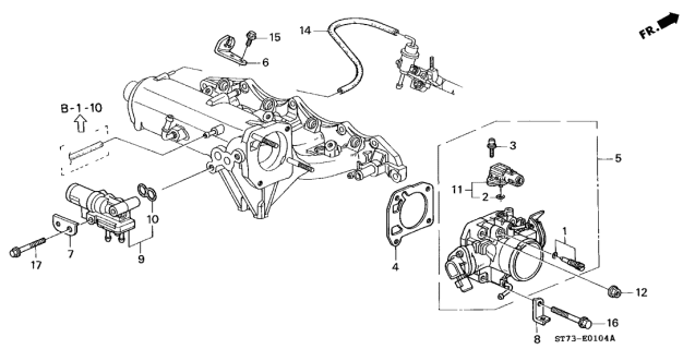2000 Acura Integra Throttle Cable Bracket Diagram for 16411-P73-000