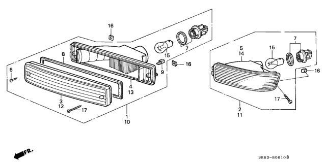 1990 Acura Integra Left Front Turn Signal Light Assembly Diagram for 33350-SK7-A01