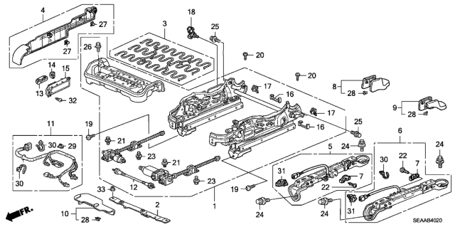 2008 Acura TSX 4 Door TSX (NAVIGATION) KA 6MT Front Seat Components Diagram 2