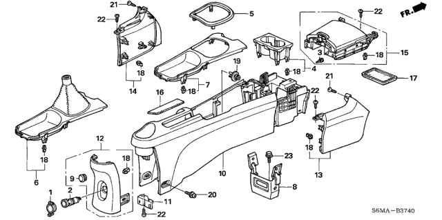 2006 Acura RSX 3 Door BASE KA 5MT Console Diagram