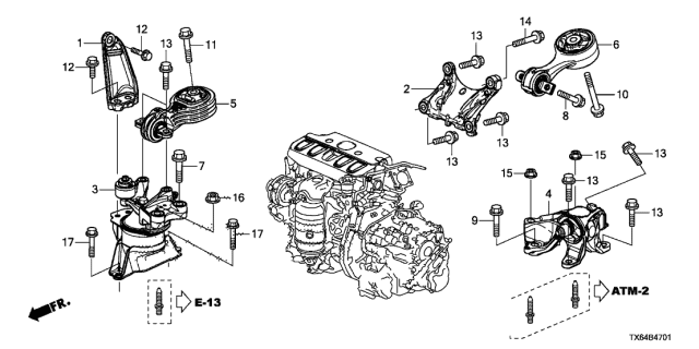 2015 Acura ILX Automatic Transmission Side Mount Diagram for 50850-TX6-A81