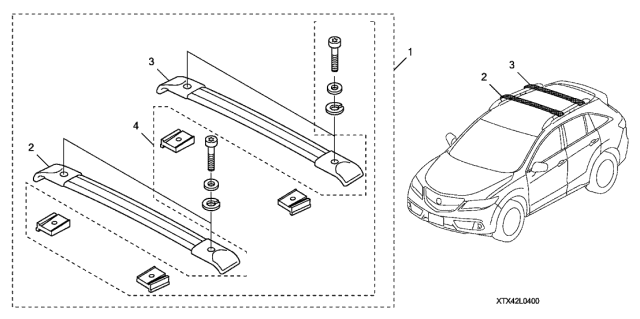 2017 Acura RDX 5 Door TECH (2WD) KA 6AT Roof Rack Cross Bars Diagram