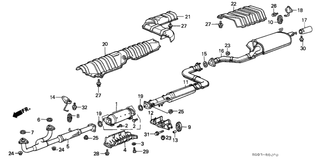 1990 Acura Legend 2 Door STD KA 4AT Exhaust System Diagram