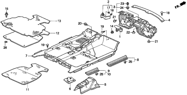 1998 Acura TL 4 Door BAS3.2 KA 4AT Floor Mat Diagram